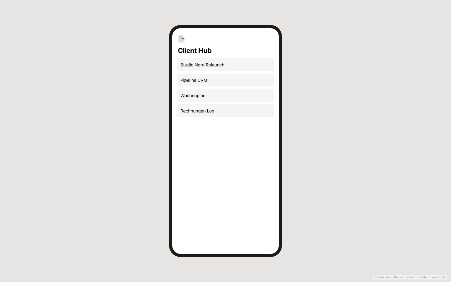 Notion – Mobile (Demo-UI mit Freelancer-Demodaten, kein offizieller Screenshot)